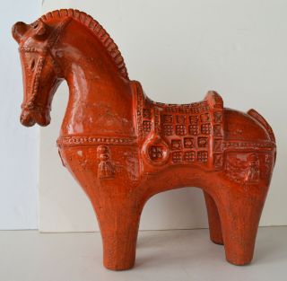 Italian Pottery Bitossi Large Orange 16  Horse Figurine 3