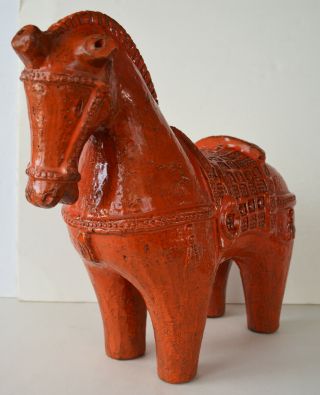 Italian Pottery Bitossi Large Orange 16  Horse Figurine 5