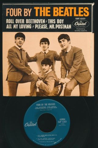 Beatles 1964 VINTAGE ' FOUR BY THE BEATLES ' U.  S.  EP IN GREAT SHAPE NM / VG, 2