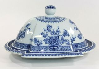 Mottahedeh Blue & White Chinese Canton Pattern Ceramic Serving Platter & Cover