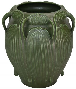 Ephraim Faience Pottery 2005 Grueby Style Bulbous Seven - Handled Vase 962