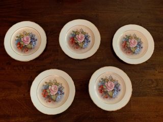 Aynsley Signed J.  A Bailey China Salad Plates Cabbage Rose - 5 Plates