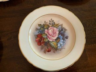 Aynsley Signed J.  A Bailey China Salad Plates Cabbage Rose - 5 Plates 2