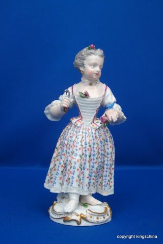 Lovely Meissen Porcelain Figure Figurine Girl With Flowers