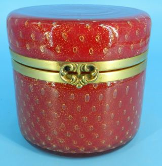 Vintage Ruby Red Murano Italian Aventurine Art Glass Cased Ormolu Round Box