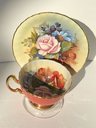 Aynsley Cup And Saucer.  J.  A.  Bailey Rose Bouquet Gold Trim.
