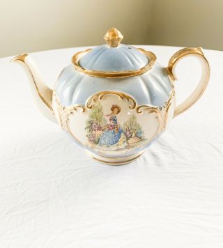 Sadler England Teapot Creamer Country Girl Blue Gold Vintage 3