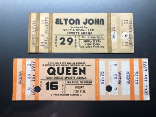 Queen / Elton John Concert Ticket Stubs 1975 & 1977 San Diego California