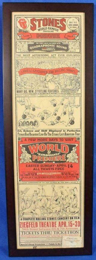 1974 Ladies And Gentlemen The Rolling Stones Movie Poster And Ticket Framed