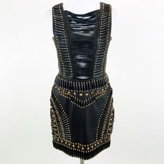 Miranda Lambert Nasty Gal Black Leather Sleeveless Studded Mini Dress Size M