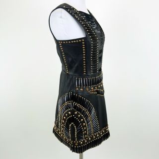 Miranda Lambert NASTY GAL Black Leather Sleeveless Studded Mini Dress Size M 2
