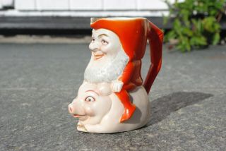 A Rare Schafer & Vater Comic Creamer Gnome / Santa Riding On A Pig