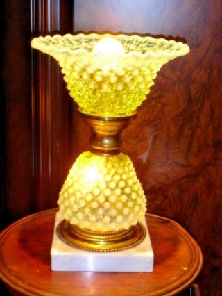 Fenton Old Topaz - Vaseline Glass Opalescent Hobnail Lamp