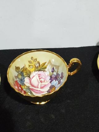 Aynsley Signed J.  A Bailey China Tea Cup & Saucer Cabbage Rose & Flowers 6
