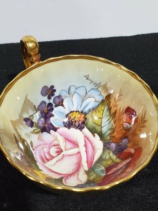 Aynsley Signed J.  A Bailey China Tea Cup & Saucer Cabbage Rose & Flowers 8