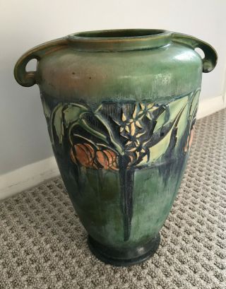 Large 12 " Roseville Pottery Green Baneda Double Handle Vase