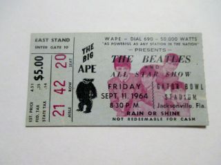 The Beatles 9/11/1964 Concert Ticket Stub Jacksonville,  Fl Gator Bowl