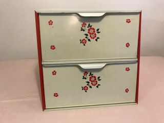 Hall China Red Poppy Vintage Metal Double Door Bread Box 2 Compartment