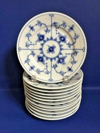 Set Of 12 Royal Copenhagen Blue Fluted Plain Dessert Plate 180