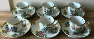 Lovely Set Of 6 Herend Queen Victoria Mocha Cups & Saucers