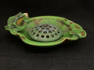 Weller Pottery Coppertone Bowl Flower Frog Stunning 11”