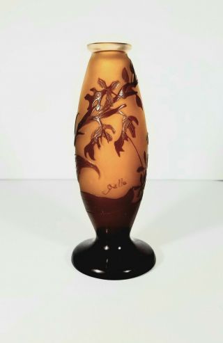 Signed Galle Amethyst & Amber French Art Nouveau Cameo Glass Vase At