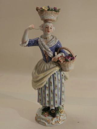 Antique 1st Quality Meissen Figurine Flower Basket in hand & on head 11