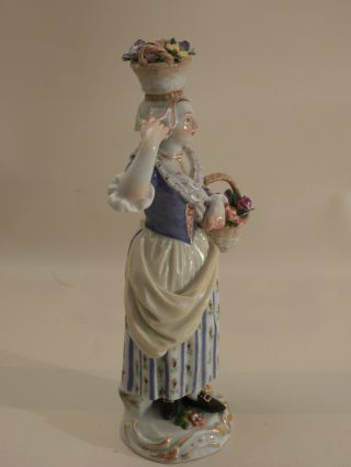 Antique 1st Quality Meissen Figurine Flower Basket in hand & on head 3