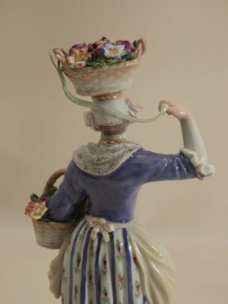 Antique 1st Quality Meissen Figurine Flower Basket in hand & on head 5