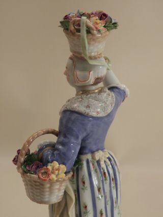 Antique 1st Quality Meissen Figurine Flower Basket in hand & on head 6