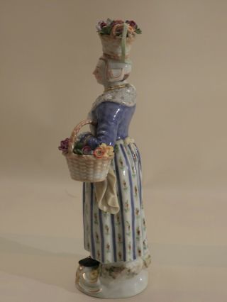 Antique 1st Quality Meissen Figurine Flower Basket in hand & on head 7