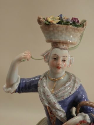 Antique 1st Quality Meissen Figurine Flower Basket in hand & on head 8