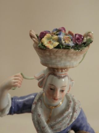 Antique 1st Quality Meissen Figurine Flower Basket in hand & on head 9