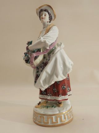 Antique 1st Quality Meissen Figurine Lady w Basket of flowers & ribbon 10
