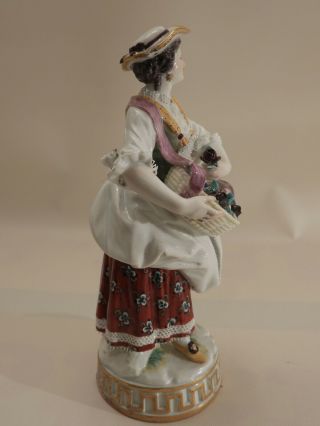 Antique 1st Quality Meissen Figurine Lady w Basket of flowers & ribbon 4