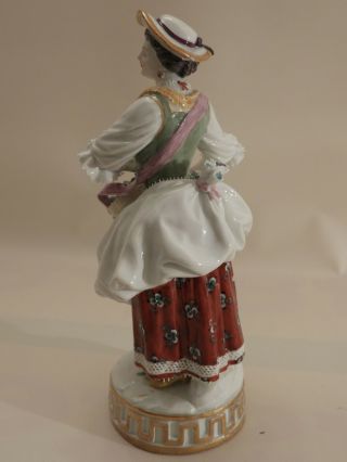 Antique 1st Quality Meissen Figurine Lady w Basket of flowers & ribbon 6