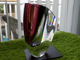Kosta Boda Mirage 8 - 1/4 " Vase Goran Warff Art Glass Red Maroon Gray