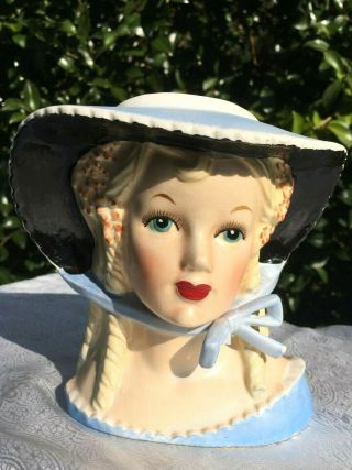Rare 5 1/2 " Vintage Lady Head Vase Long Blonde Ringlets