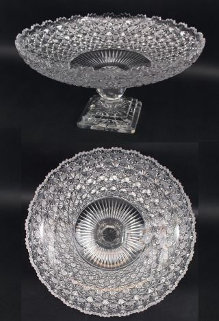 Large 14in Antique 19thc American Brilliant Cut Glass Footed Dessert Bowl