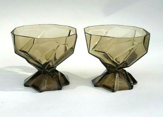 Consolidated Glass Ruba Rombic 2 Smokytopaz Bouillon Sherbet Art Deco