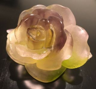 Daum Crystal Pate De Verre Rose Flower Figurine Paperweight Signed