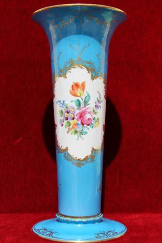 Antique German Dresden Carl Thieme Turquoise Sevres Porcelain Vase H:39cm/15.  35 "