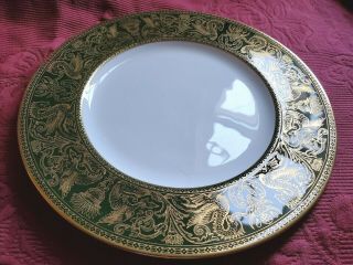 Wedgwood Florentine Bone China Dinner Plate,  Dark Green & Gold,  Set Of 12