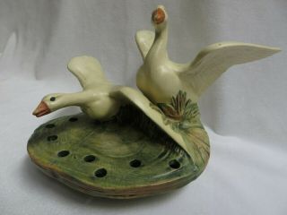 Weller Pottery Vintage Muskota Two Geese At The Pond Figural Flower Frog