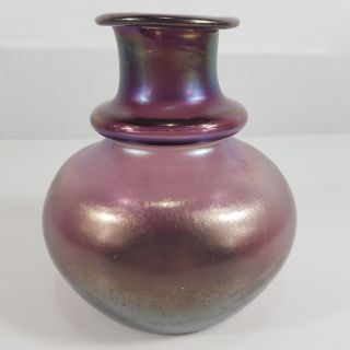 Erwin Eisch Purple Iridescent Glass Vase Signed Kettle Yard Price Label