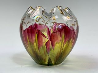Exquisite Antique Theresienthal Bavarian Enameled Glass Mini Rose Bowl Tulip