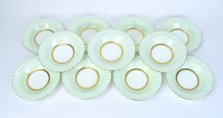 Gorgeous Set 12 Minton’s For Tiffany & Co.  Somerset Green Rimmed Soup Bowls
