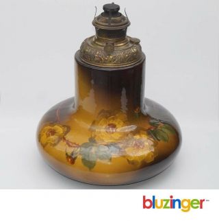 Largest Weller Louwelsa Art Pottery Oil Lamp W/ B&h Font