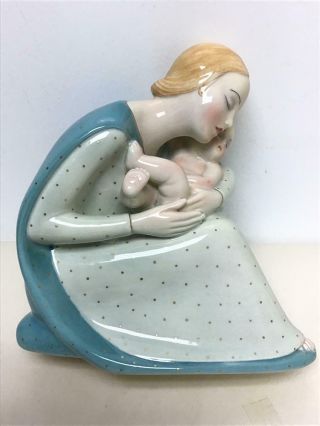 Rare 8.  75 " Lenci Porcelain Figure - Woman With Child,  Signed