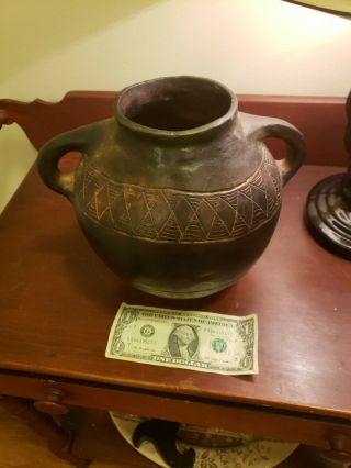Georgia Blizzard Folk Art Pottery double handle jug vase Saltville,  VA Southern 3